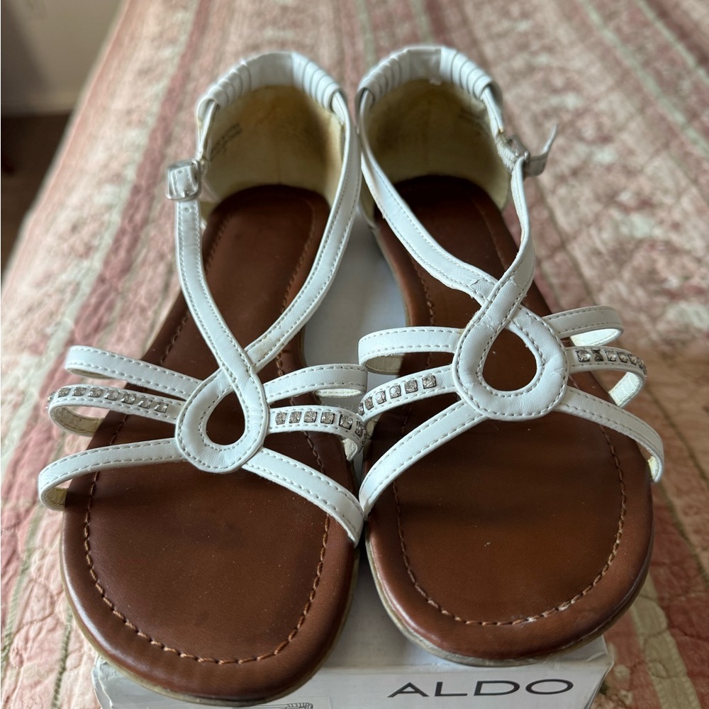 Aldo White Rhinestone Strappy Sandals